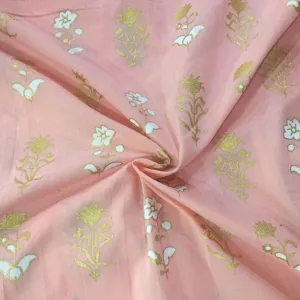 100% Cotton Printed peachy pink floral golden jacquard Fabric 44" wide [11352]