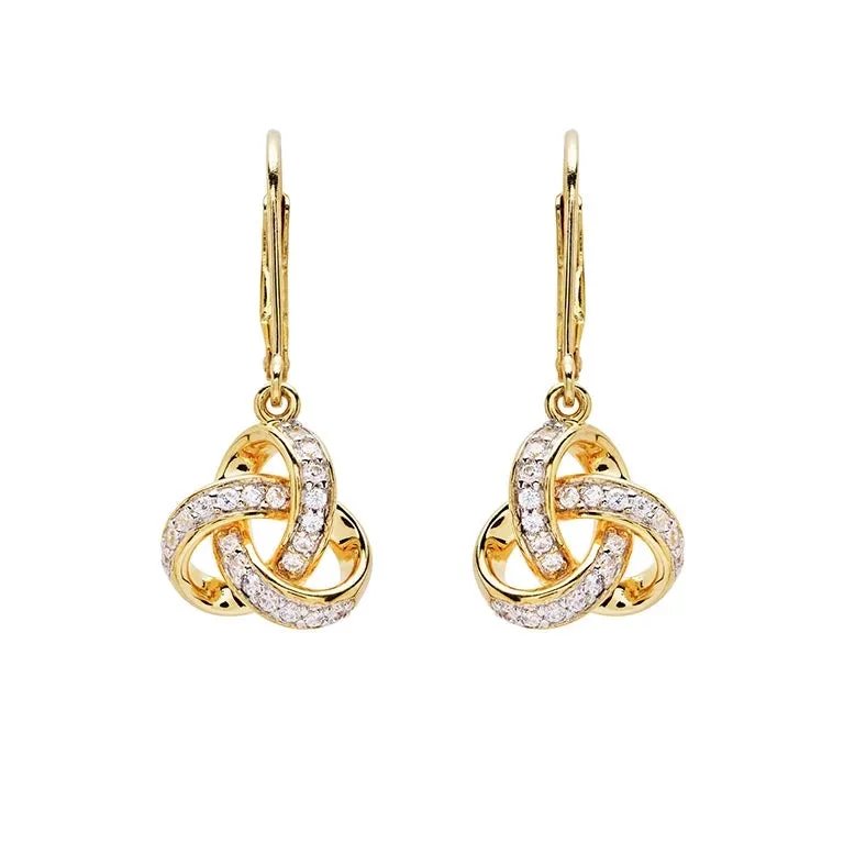 14KT Gold Vermeil Drop Celtic Knot Earring Studded With White Cubic Zirconias