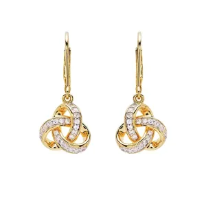 14KT Gold Vermeil Drop Celtic Knot Earring Studded With White Cubic Zirconias