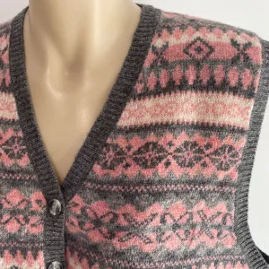 1980's Women's Pendleton Knit Cardigan Vest Grey Pink Cream Sz XXL - OOAK