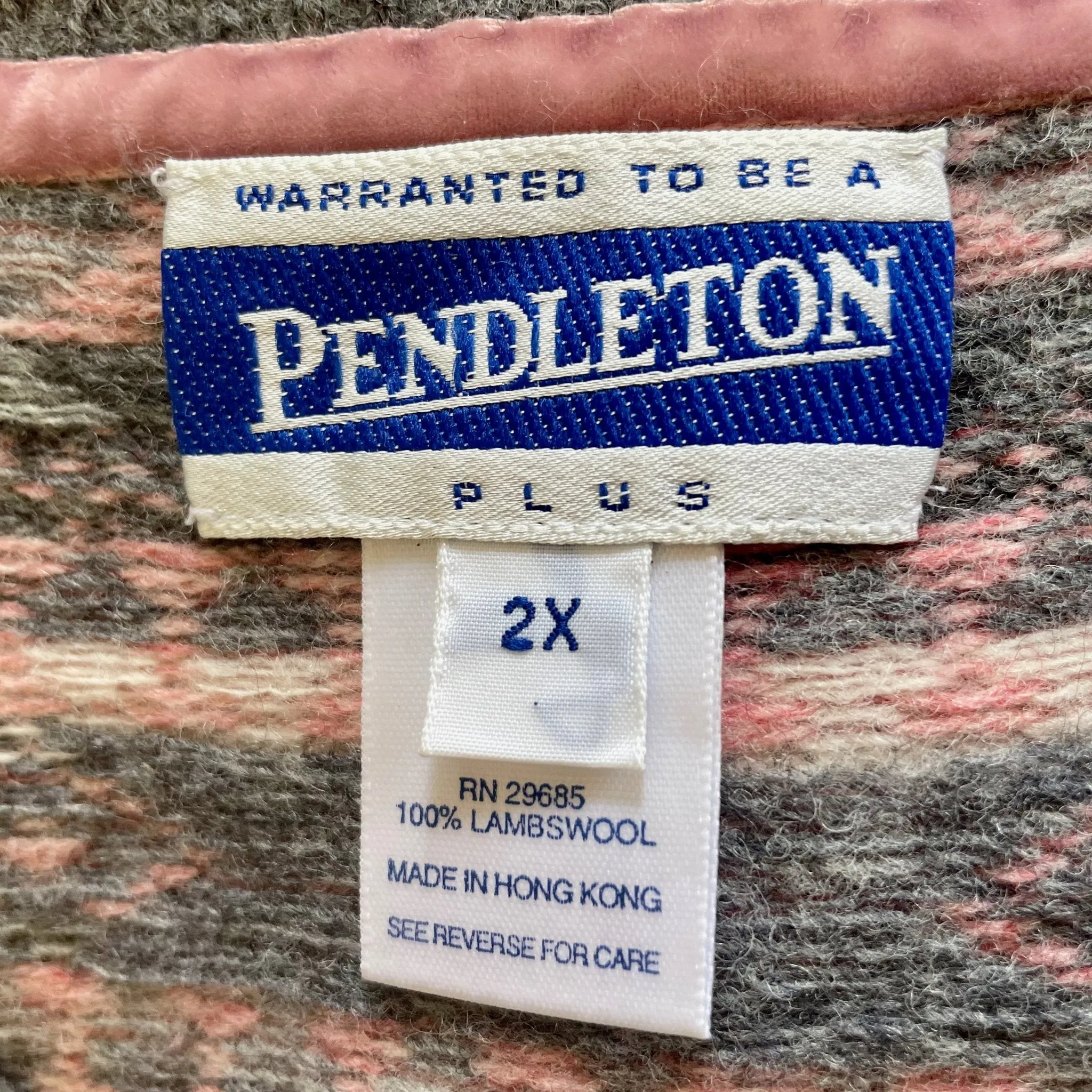 1980's Women's Pendleton Knit Cardigan Vest Grey Pink Cream Sz XXL - OOAK