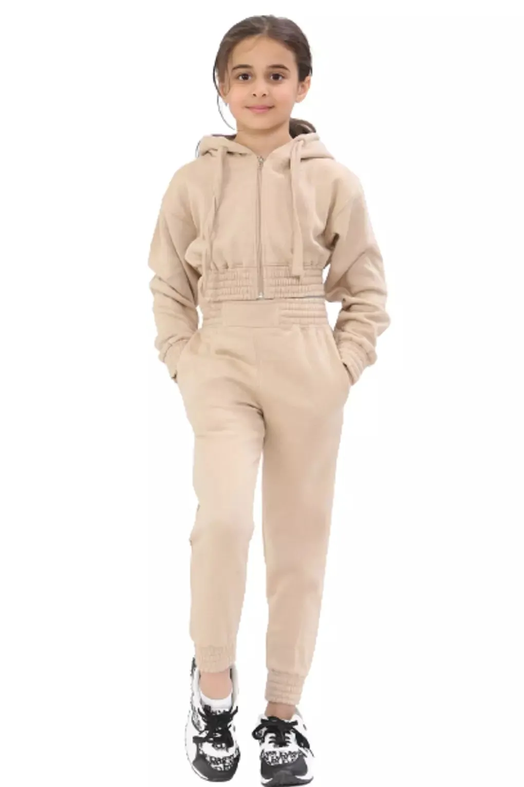 2 Pcs Girls Kids Crop Hoodie Tracksuit Set Top Joggers Jogging Suit Lounge Wear