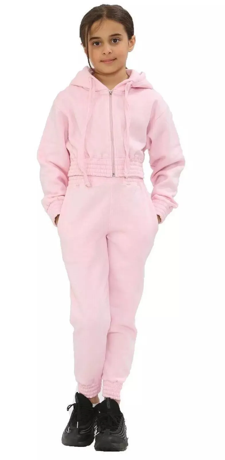 2 Pcs Girls Kids Crop Hoodie Tracksuit Set Top Joggers Jogging Suit Lounge Wear