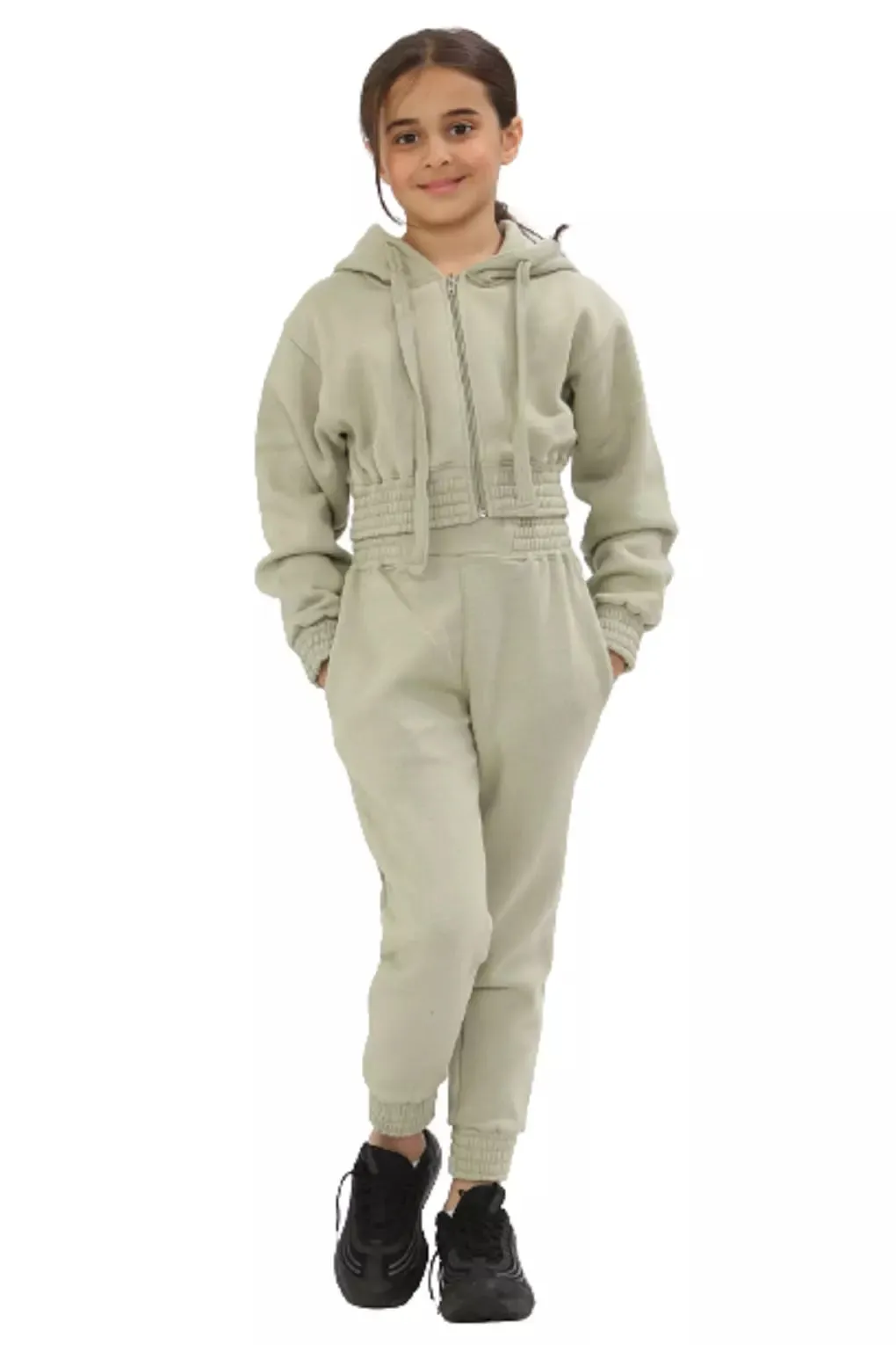 2 Pcs Girls Kids Crop Hoodie Tracksuit Set Top Joggers Jogging Suit Lounge Wear