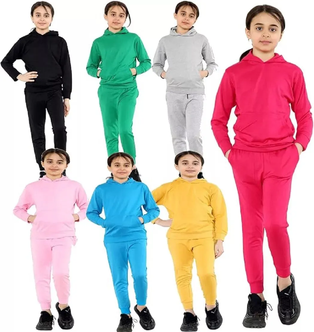 2 Pcs Girls Kids Crop Hoodie Tracksuit Set Top Joggers Jogging Suit Lounge Wear