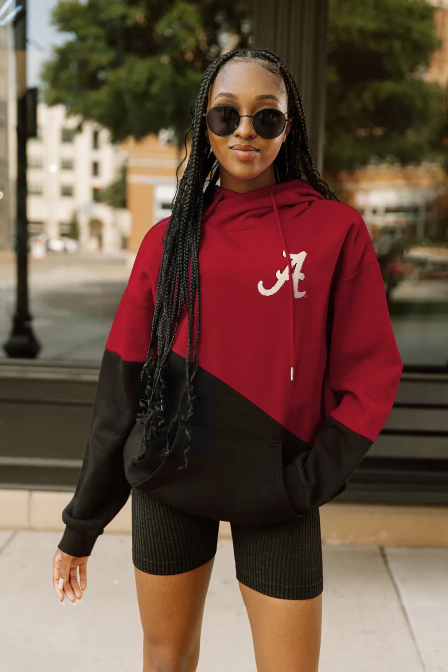 ALABAMA CRIMSON TIDE MATCHMAKER ADULT DIAGONAL BLOCK HOODED FLEECE PULLOVER