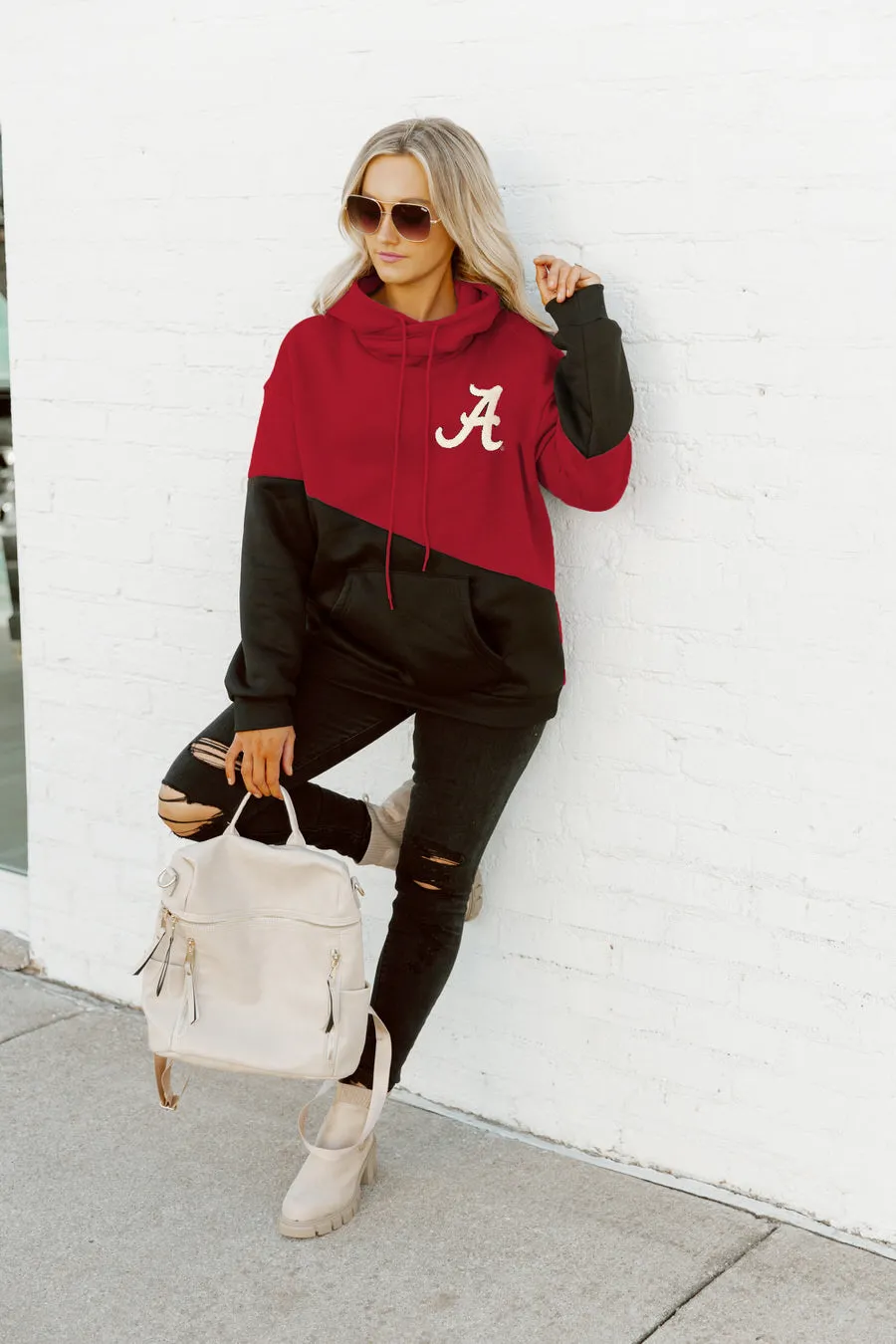 ALABAMA CRIMSON TIDE MATCHMAKER ADULT DIAGONAL BLOCK HOODED FLEECE PULLOVER