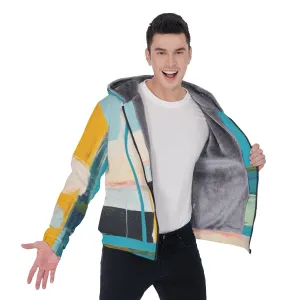 All-Over Print Men's Sherpa Fleece Zip Up Hoodie, blues, and black, abstract, print, #25V