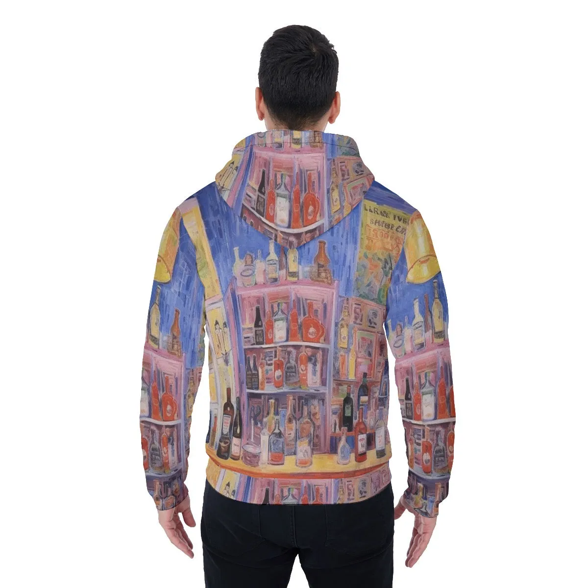 All-Over Print Men's Sherpa Fleece Zip Up Hoodie, booze, cabinet, print, #25VV