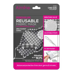 Almine Gingham Pattern 3-Ply Fabric Mask with Air Vent, Black