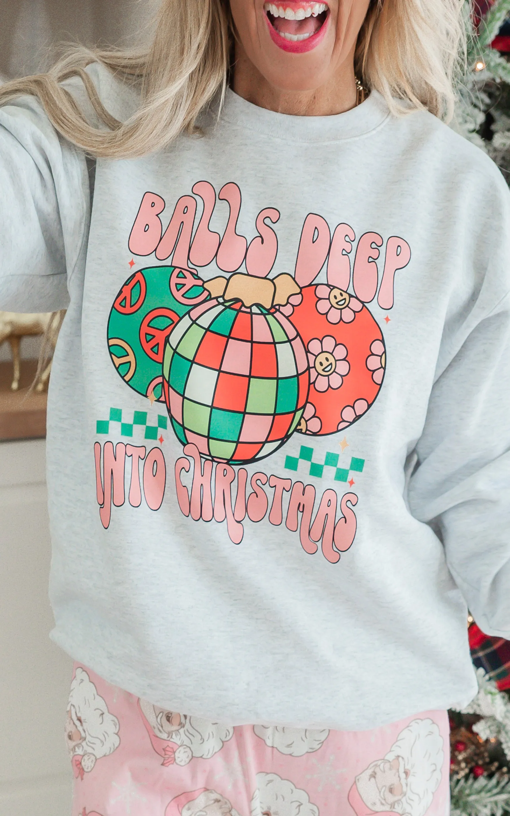 Balls Deep Holiday Heather Grey Graphic Crewneck Sweatshirt