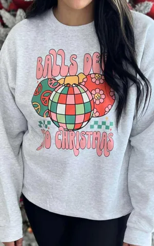 Balls Deep Holiday Heather Grey Graphic Crewneck Sweatshirt