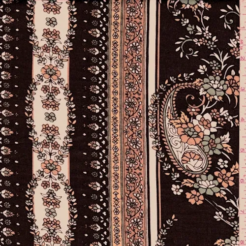 Black/Jade/Gold Paisley Stripe Lawn Fabric