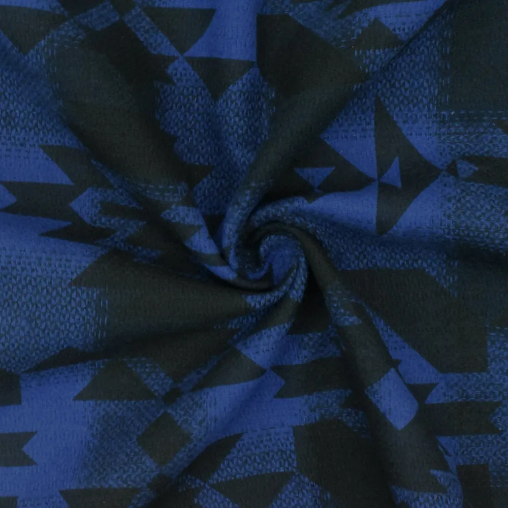 Blue-Black Tribal Printed Cotton Check Dobby Woven Fabric