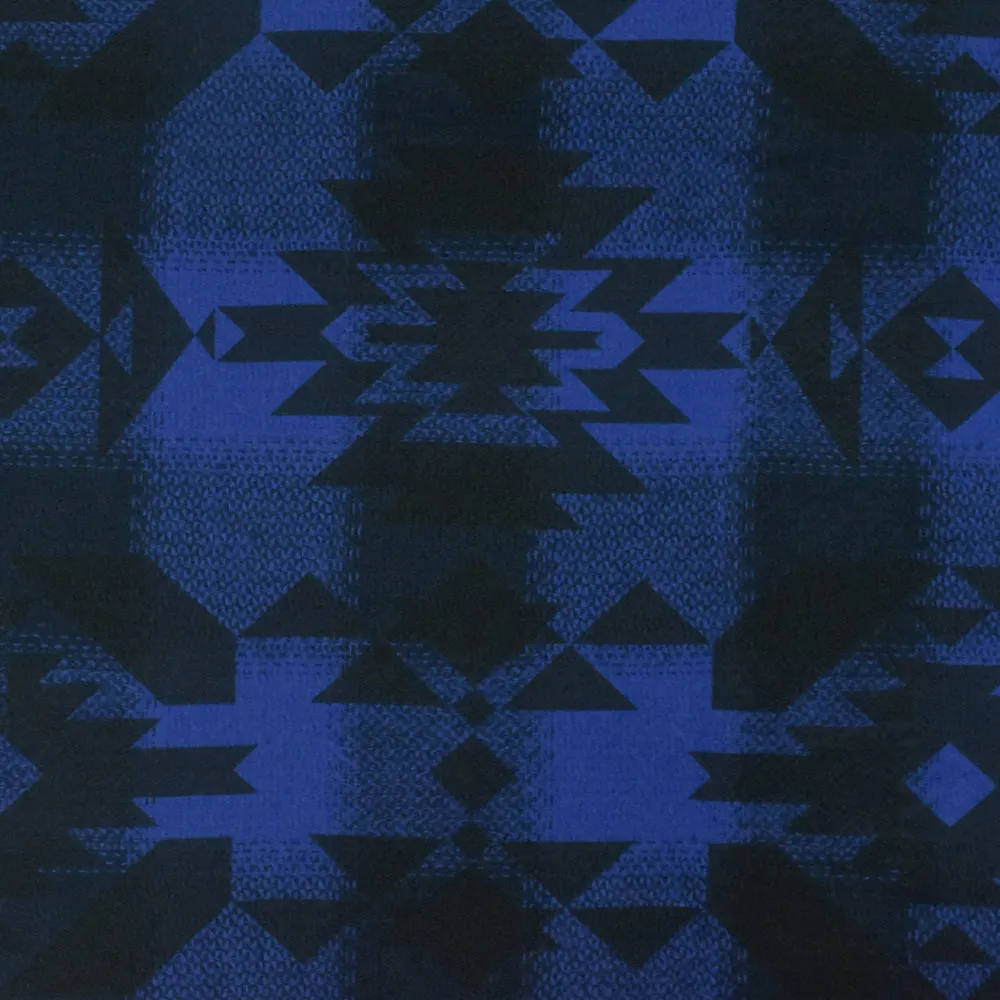 Blue-Black Tribal Printed Cotton Check Dobby Woven Fabric