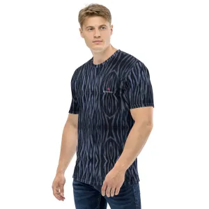 Blue Tiger Striped Men's T-Shirt, Tiger Striped Animal Print Tee For Men - Made in USA/EU/MX