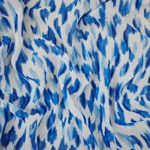 Blue-White Watercolor Ikat Pattern Printed Pebble Chiffon Fabric