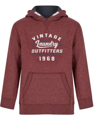 Boys Ribba Motif Brushback Fleece Pullover Hoodie in Merlot Marl - Tokyo Laundry Kids