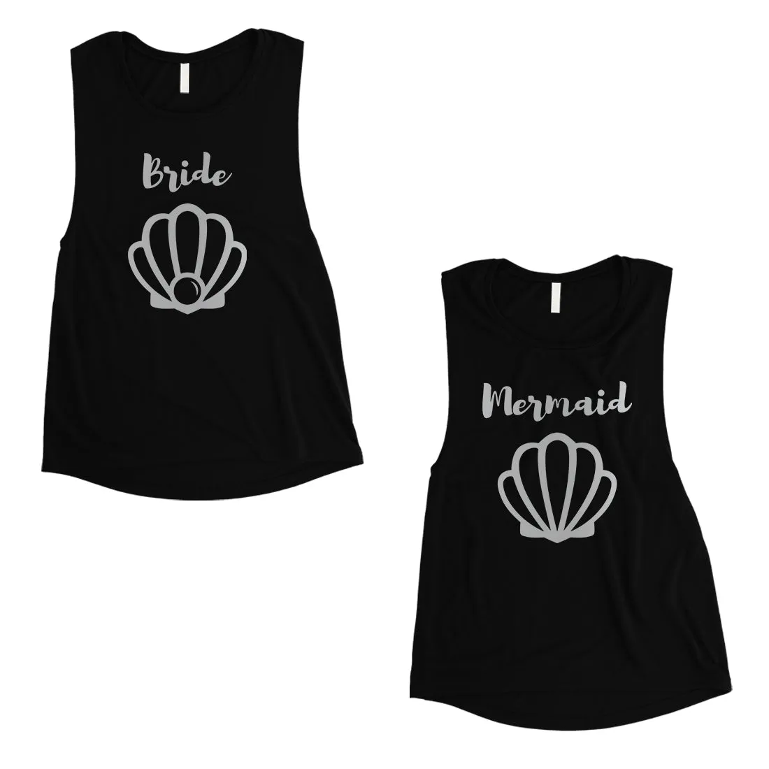 Bride Mermaid Seashell-SILVER Womens Muscle Tank Top Modern Chic