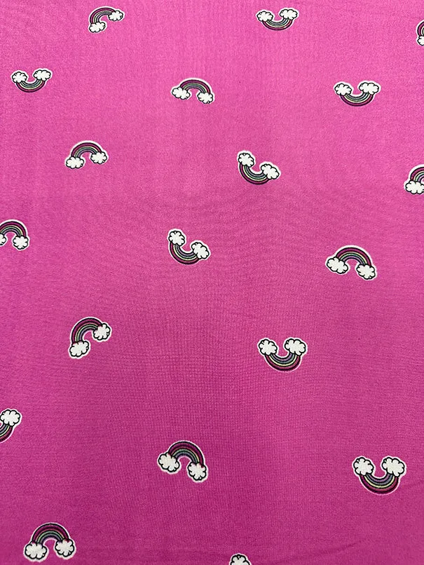 Bright Pink Rainbow Print Double Brushed Jersey Knit Fabric