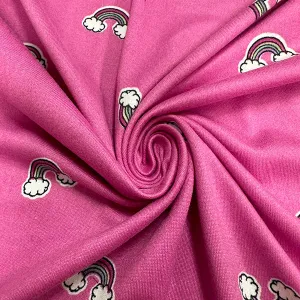 Bright Pink Rainbow Print Double Brushed Jersey Knit Fabric