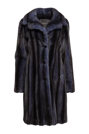 Button Down Denim Blue Mid Length Mink Fur Coat