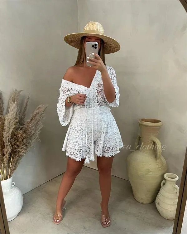 🔥Casual Short V-Neck Lace Suit