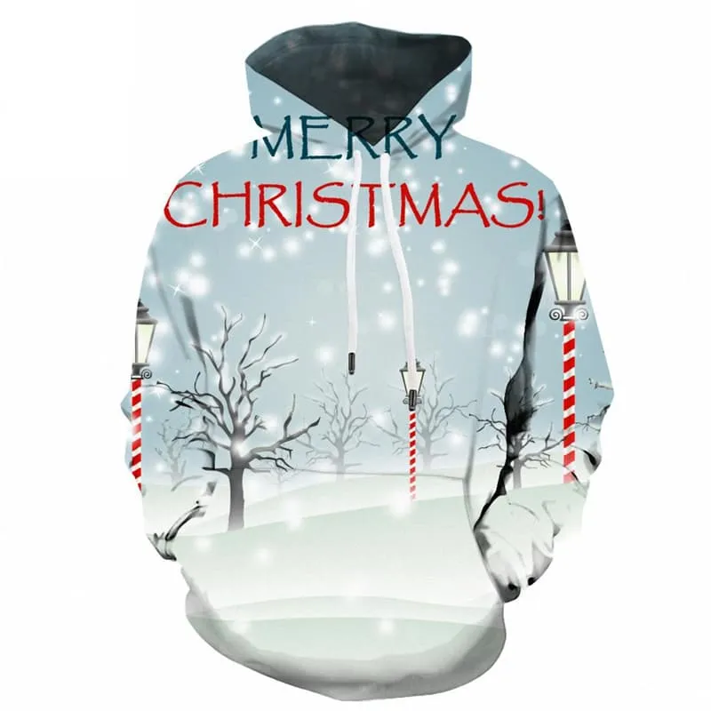 Christmas Hoodie Men Christmas Tree Sweatshirt Printed Snow Hoody Anime New Year Hooded Casual Bird 3d Printed