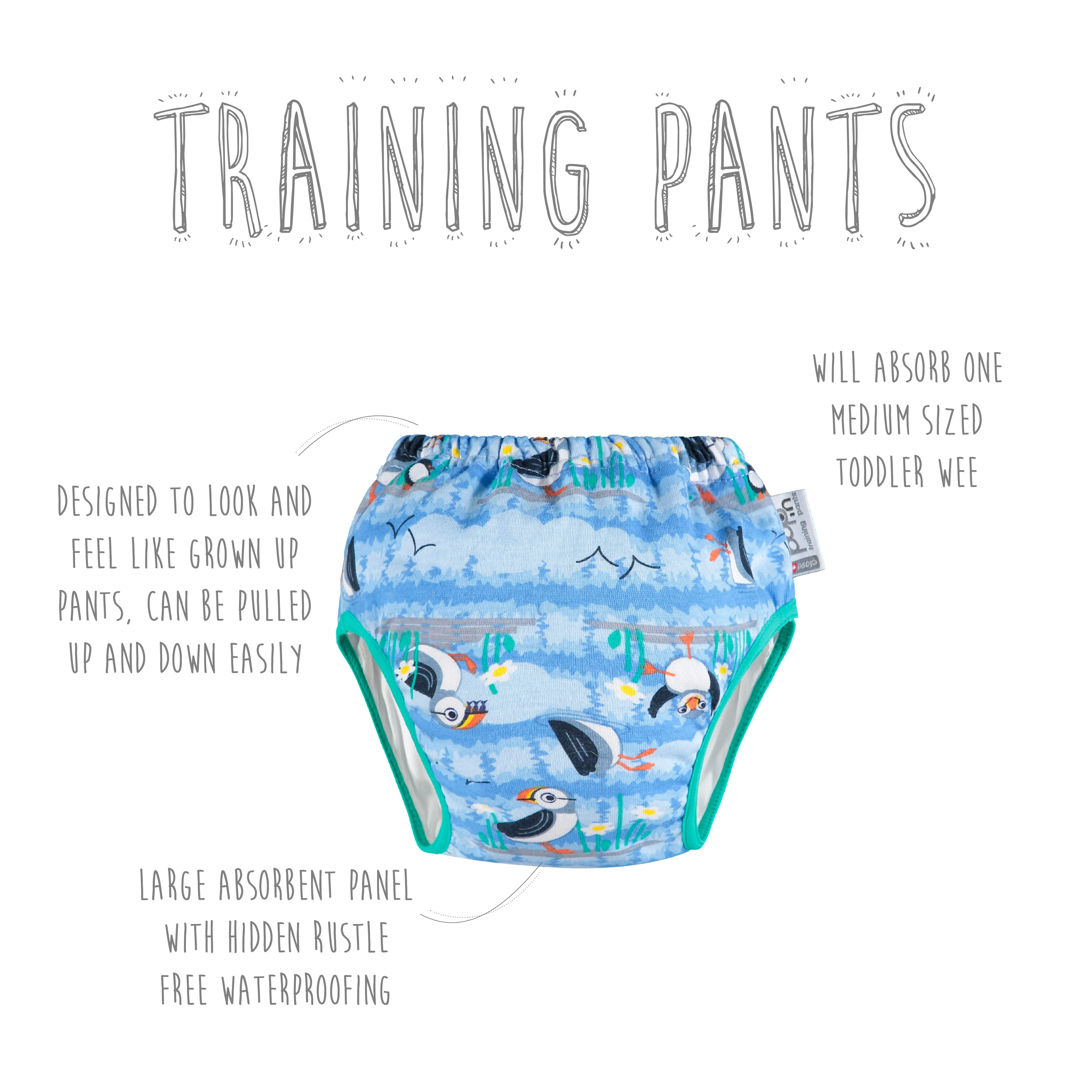 Close Pop-in Unisex Reusable Toddler Pull-Up Potty training Pants with hidden waterproofing