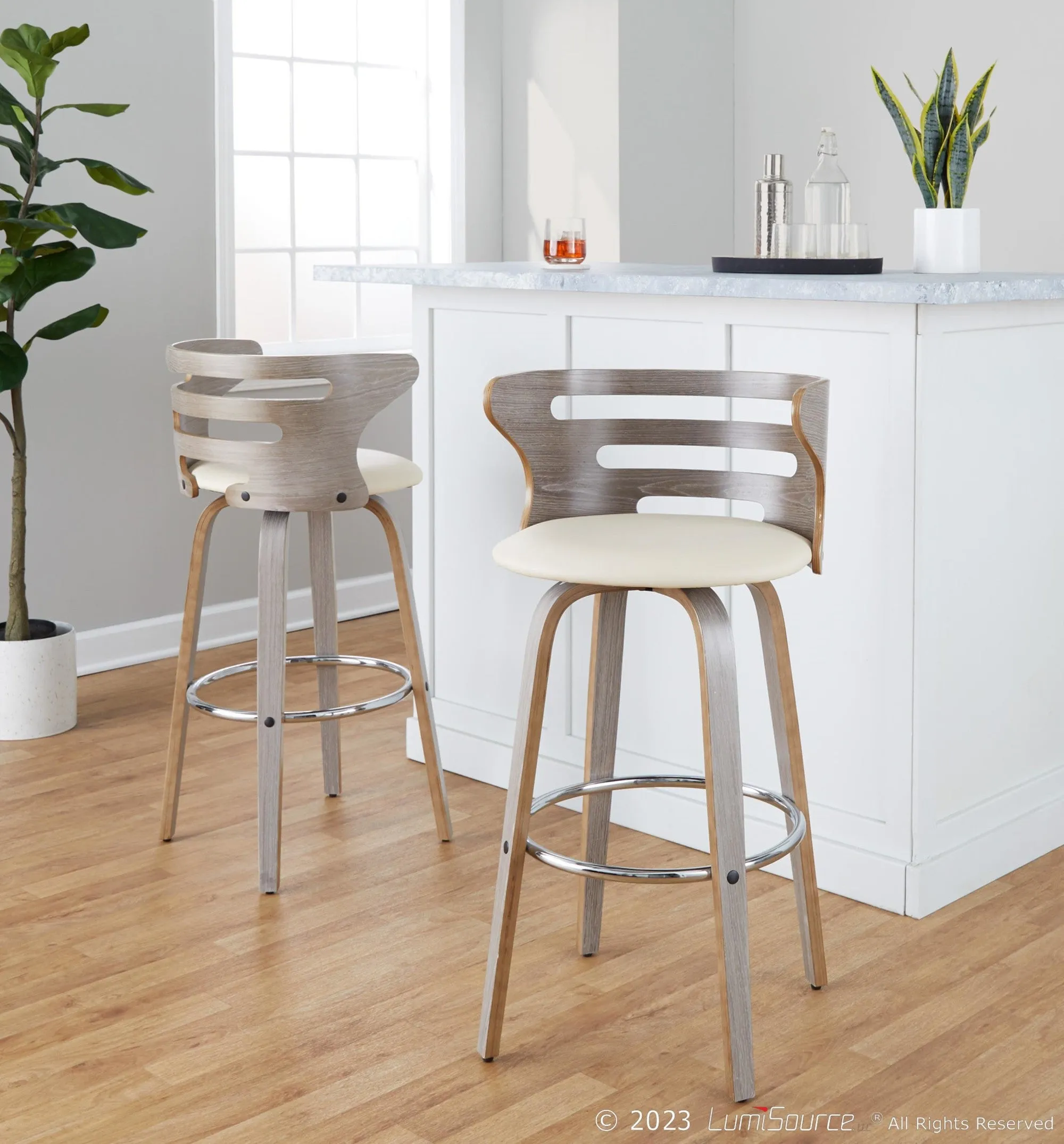 Cosini 30" Fixed-Height Barstool - Set of 2 By LumiSource - B30-COSIPU-GRTZR2 LGYLGYBK2