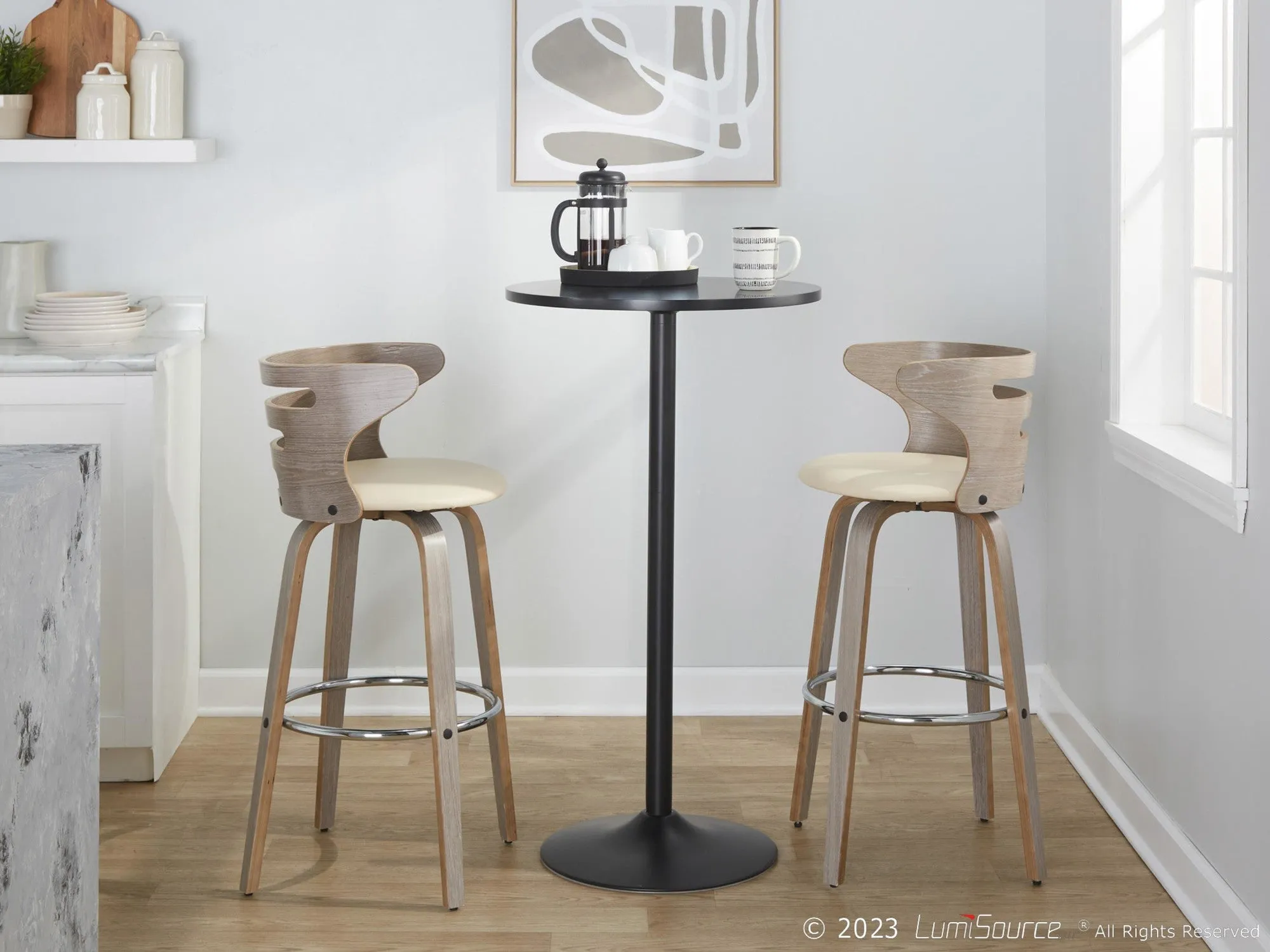 Cosini 30" Fixed-Height Barstool - Set of 2 By LumiSource - B30-COSIPU-GRTZR2 LGYLGYBK2