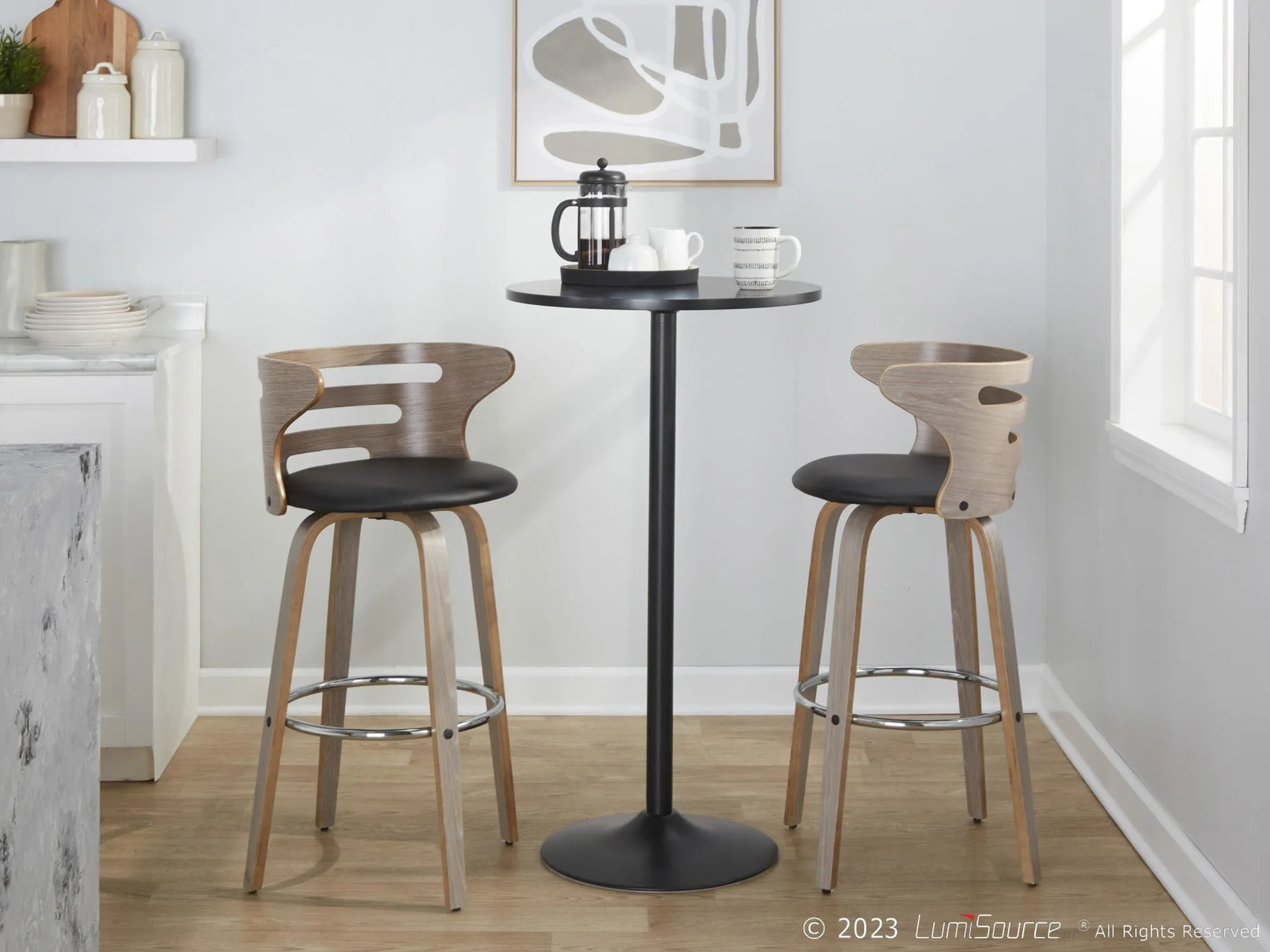 Cosini 30" Fixed-Height Barstool - Set of 2 By LumiSource - B30-COSIPU-GRTZR2 LGYLGYBK2