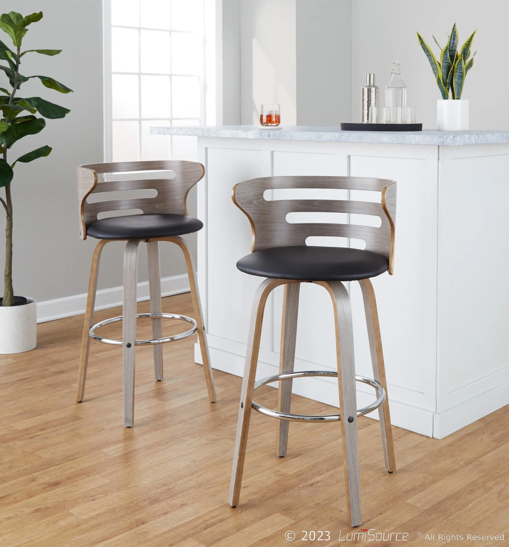 Cosini 30" Fixed-Height Barstool - Set of 2 By LumiSource - B30-COSIPU-GRTZR2 LGYLGYBK2