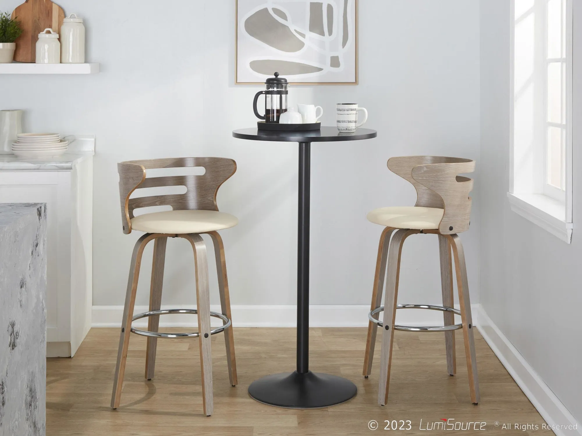 Cosini 30" Fixed-Height Barstool - Set of 2 By LumiSource - B30-COSIPU-GRTZR2 LGYLGYBK2