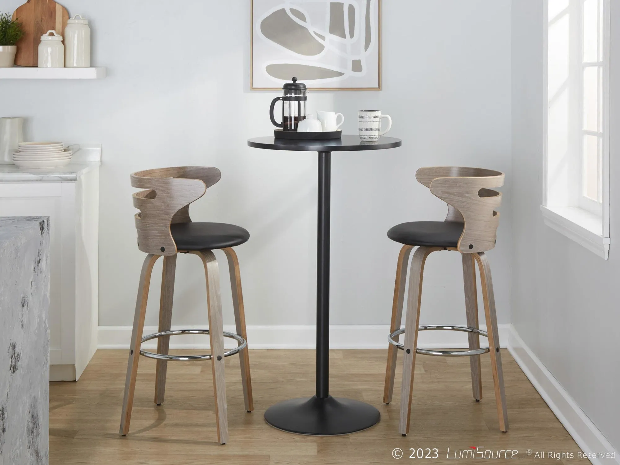 Cosini 30" Fixed-Height Barstool - Set of 2 By LumiSource - B30-COSIPU-GRTZR2 LGYLGYBK2