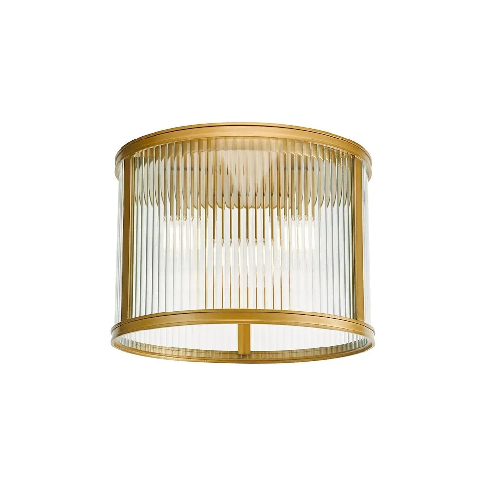 Dar BIA5363 Bianka 3 Light Flush Bronze and Ribbed Glass