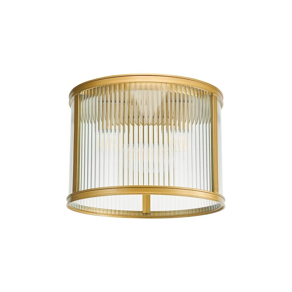 Dar BIA5363 Bianka 3 Light Flush Bronze and Ribbed Glass