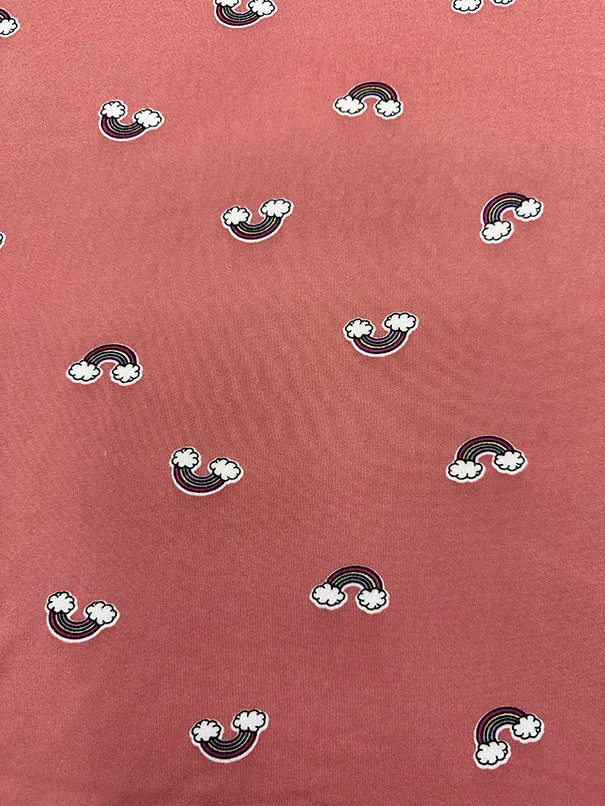 Dark Peach Rainbow Print Double Brushed Jersey Knit Fabric