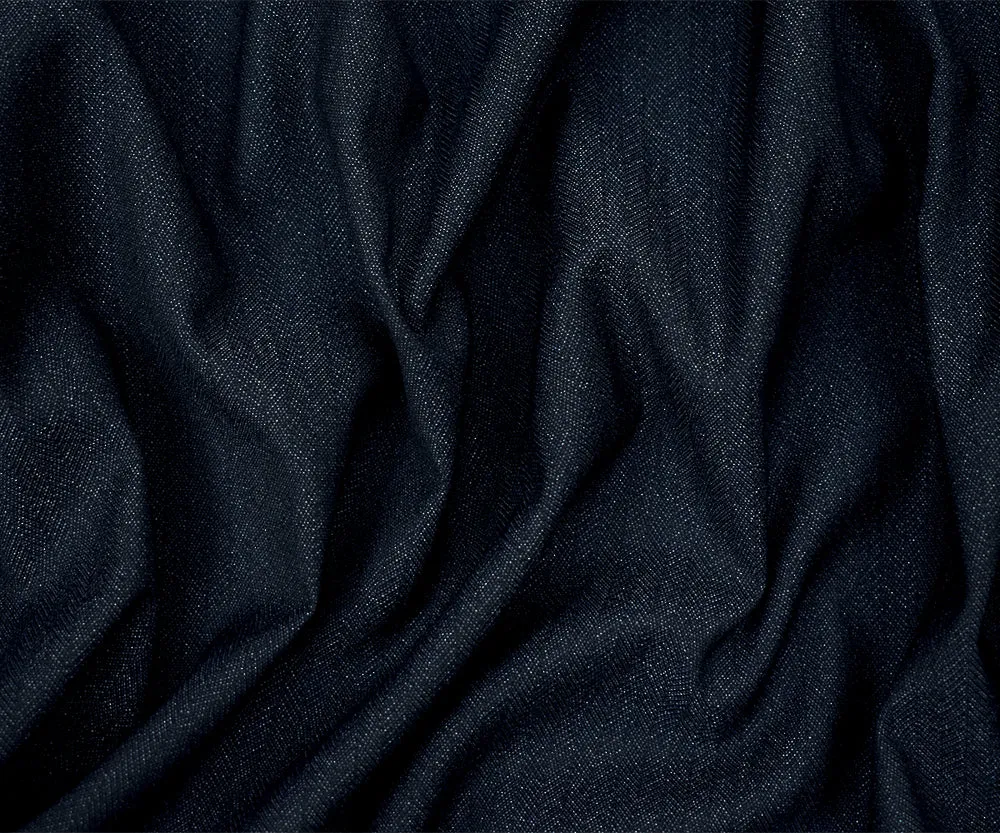 Deep Blue-Gray Poly-Wool Herringbone Twill Suiting Fabric