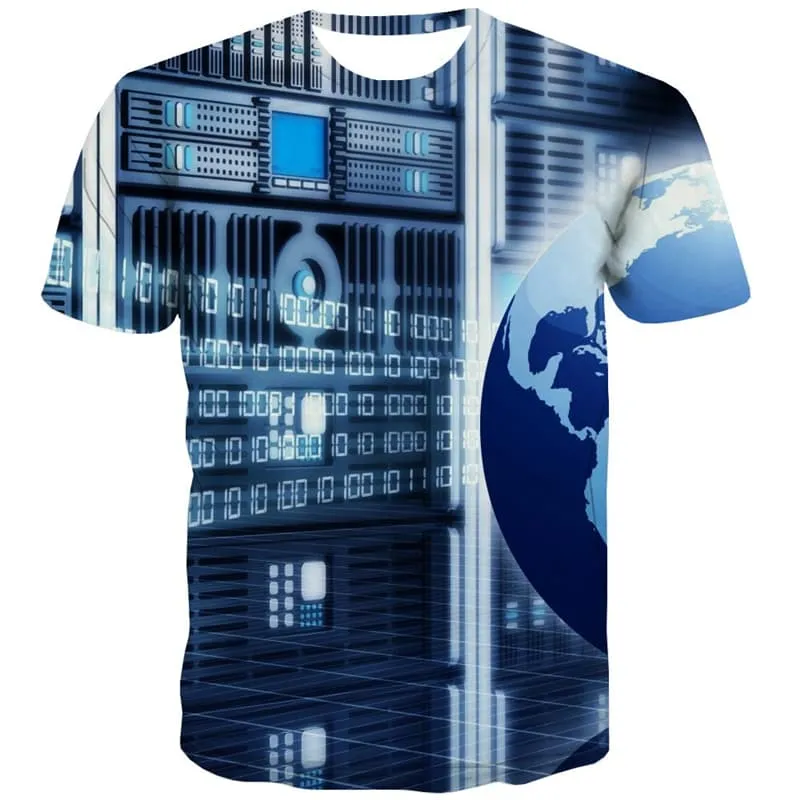 Digital T shirts Men Computer Tshirts Cool Earth T-shirts Graphic Technology Tshirts Novelty