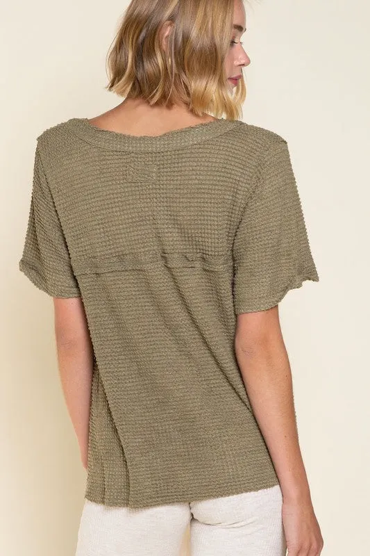 DS Half Sleeve V neck Waffle Knit Top