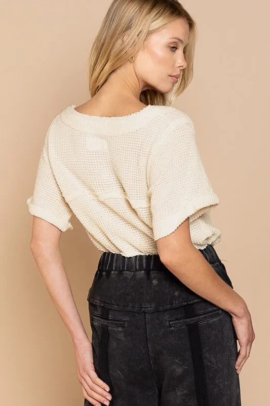 DS Half Sleeve V neck Waffle Knit Top