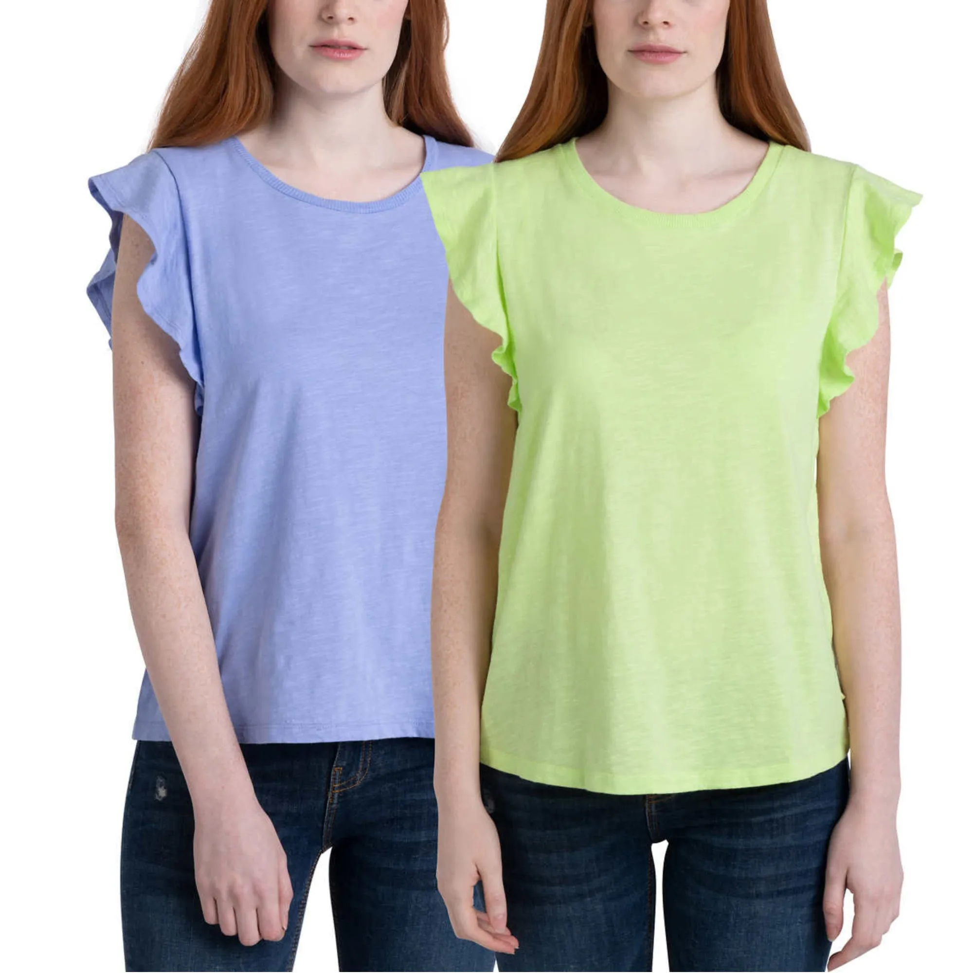 Ecothreads Women's 2-pack Flutter Sleeve T-Shirt Soft Organic Cotton Tee Top