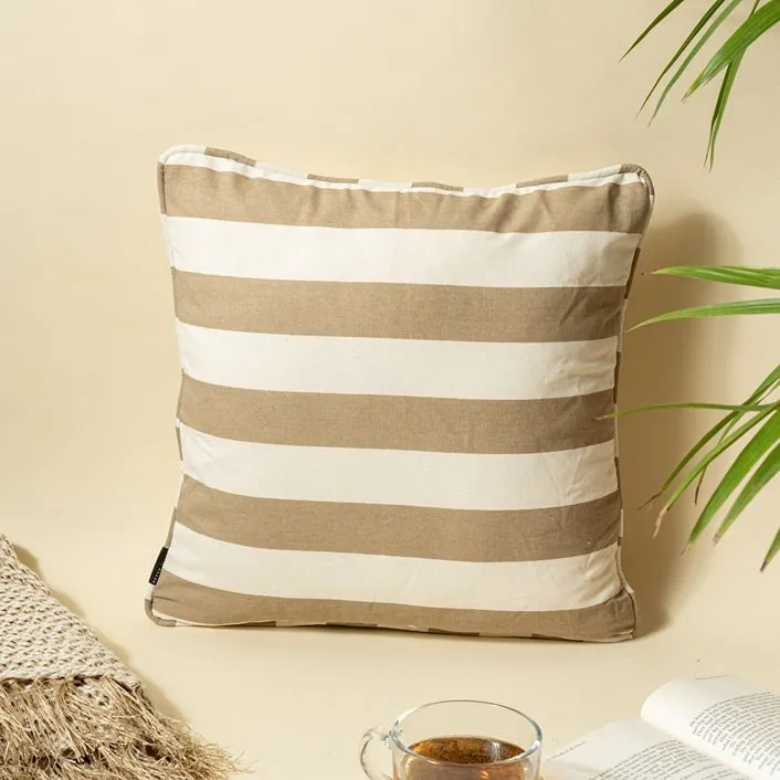 French Stripe Printed 100% Cotton Cushion Cover - Beige