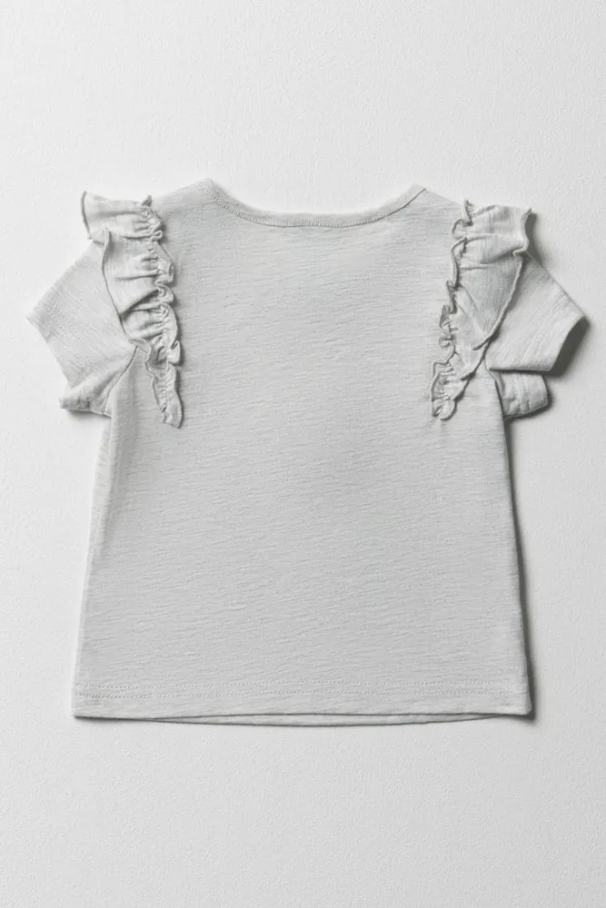 Frill Shoulder Short Sleeve T-Shirt Grey