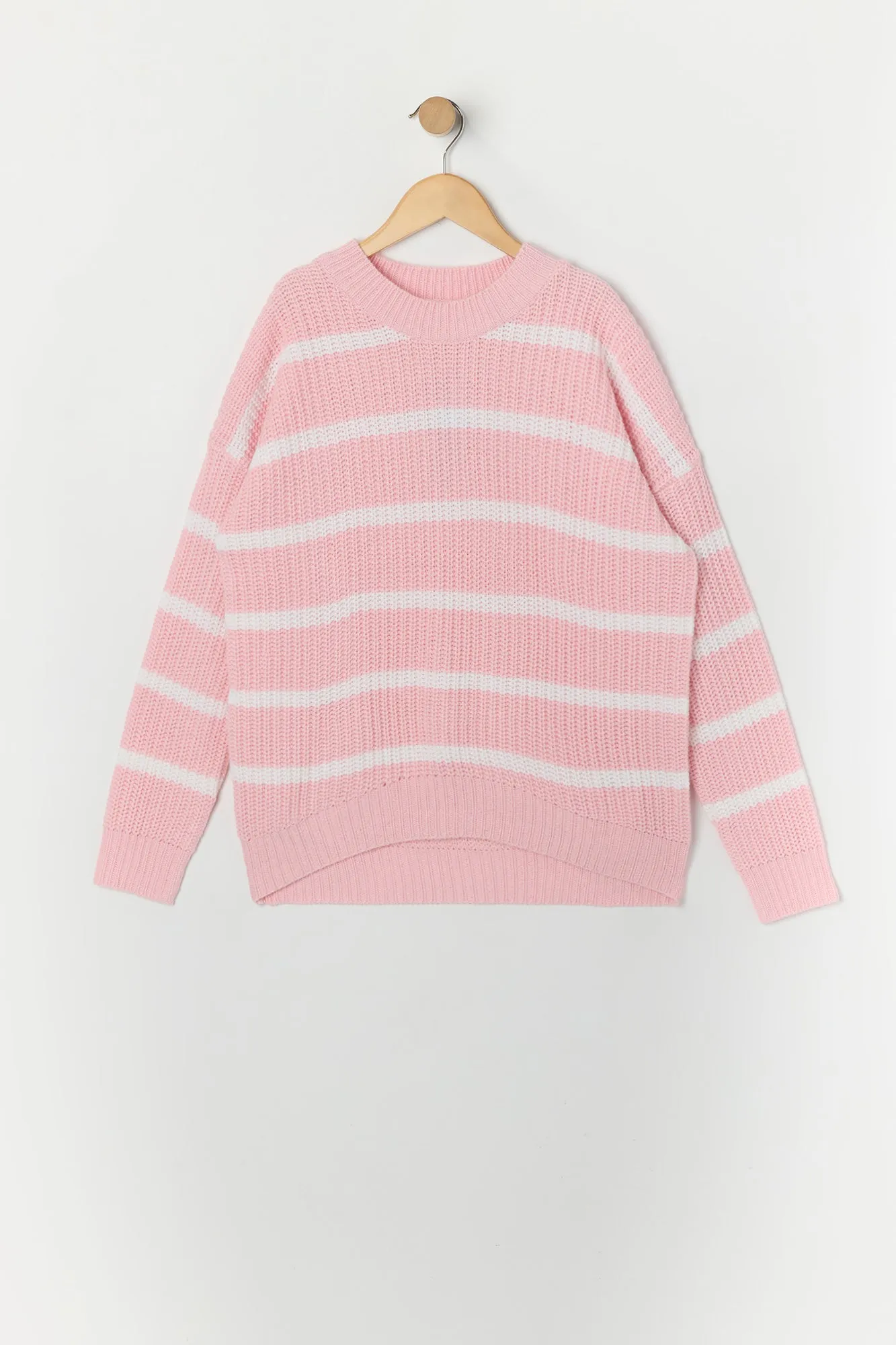 Girls Striped Ribbed Knit Sweater