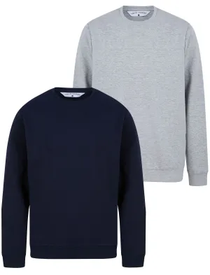 Glazier (2 Pack) Cotton Blend Brushback Fleece Sweatshirt Set In Sky Captain Navy / Light Grey Marl - Tokyo Laundry