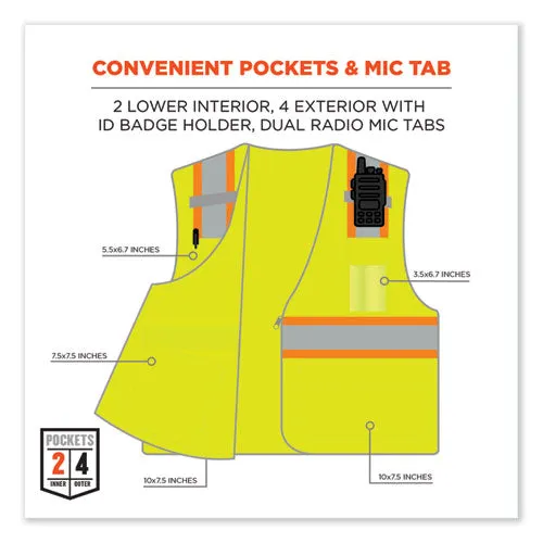 Glowear 8246z-s Single Size Class 2 Two-tone Mesh Vest, Polyester, Large, Lime, Ships In 1-3 Business Days