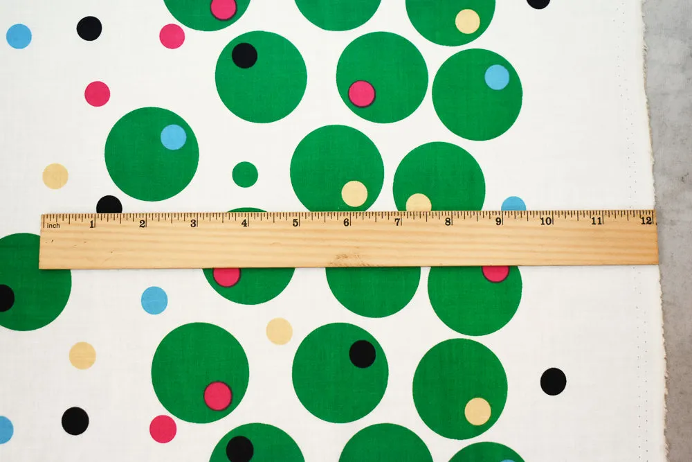 Green-Yellow-Multi Bordered Polka Dots Printed Cotton Batiste Woven Fabric