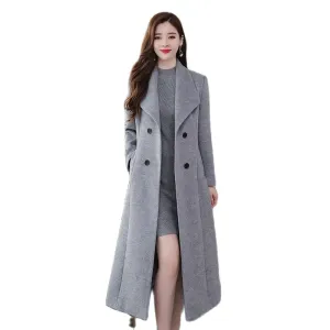 Grey Black Long Wool Coat 2021 New Autumn Winter Woolen Windbreaker